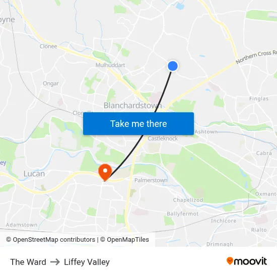 The Ward to Liffey Valley map