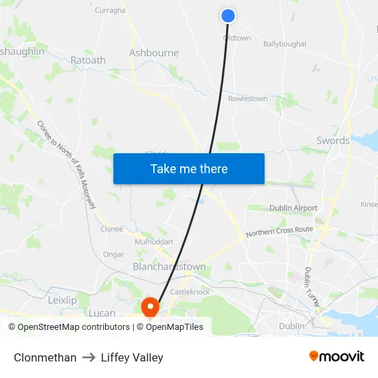 Clonmethan to Liffey Valley map