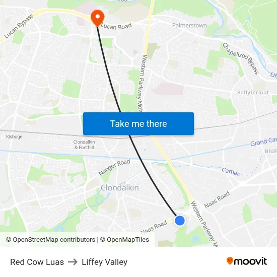 Red Cow Luas to Liffey Valley map