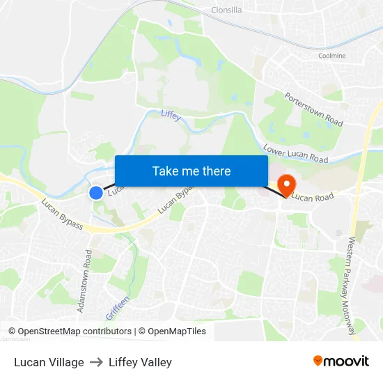 Lucan Village to Liffey Valley map