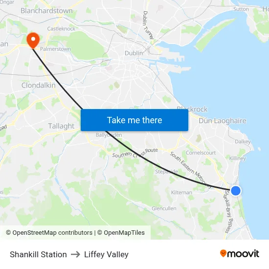 Shankill Station to Liffey Valley map