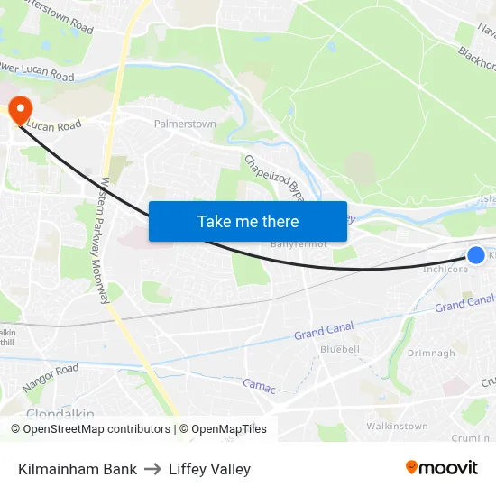 Kilmainham Bank to Liffey Valley map