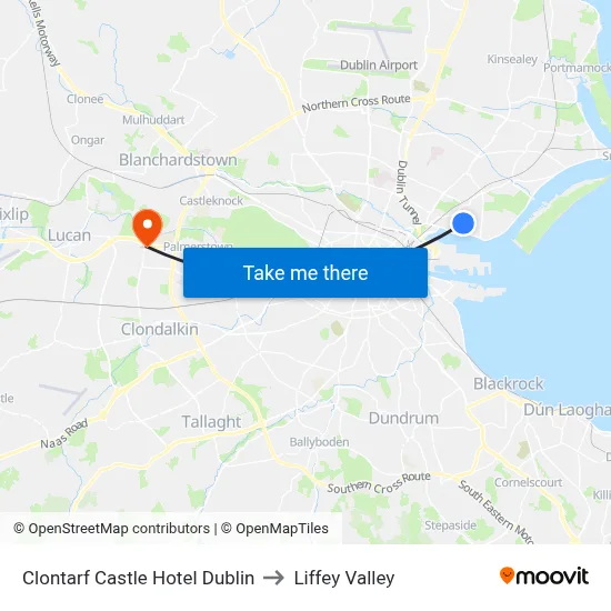 Clontarf Castle Hotel Dublin to Liffey Valley map