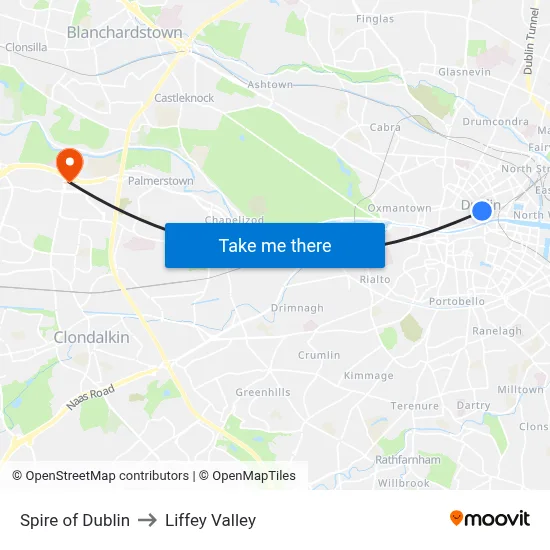 Spire of Dublin to Liffey Valley map