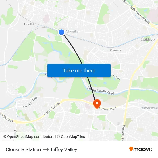 Clonsilla Station to Liffey Valley map