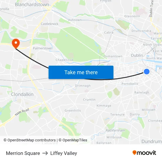 Merrion Square to Liffey Valley map