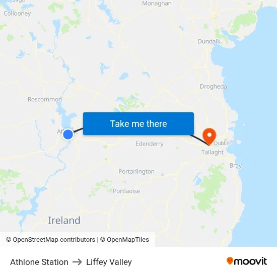 Athlone Station to Liffey Valley map