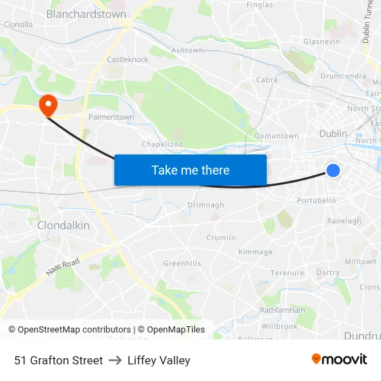 51 Grafton Street to Liffey Valley map