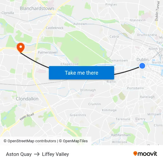 Aston Quay to Liffey Valley map