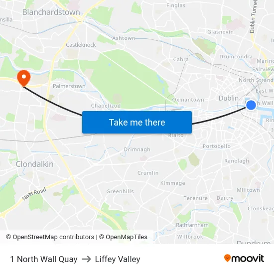 1 North Wall Quay to Liffey Valley map