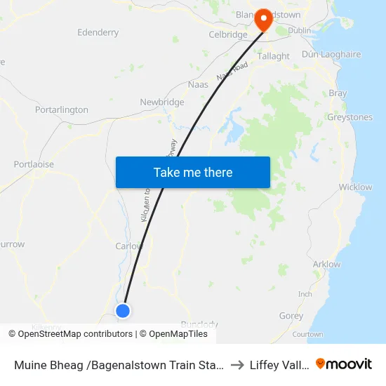 Muine Bheag /Bagenalstown Train Station to Liffey Valley map