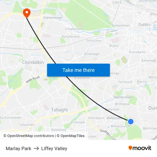Marlay Park to Liffey Valley map