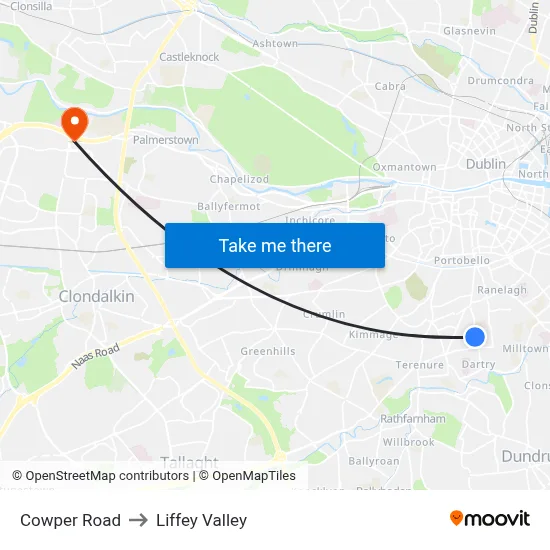 Cowper Road to Liffey Valley map