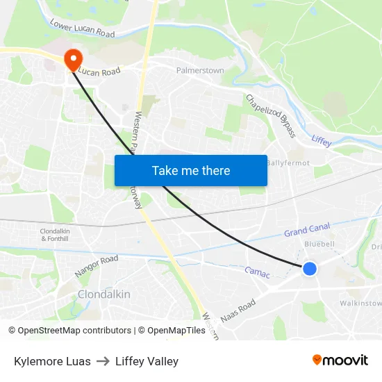 Kylemore Luas to Liffey Valley map