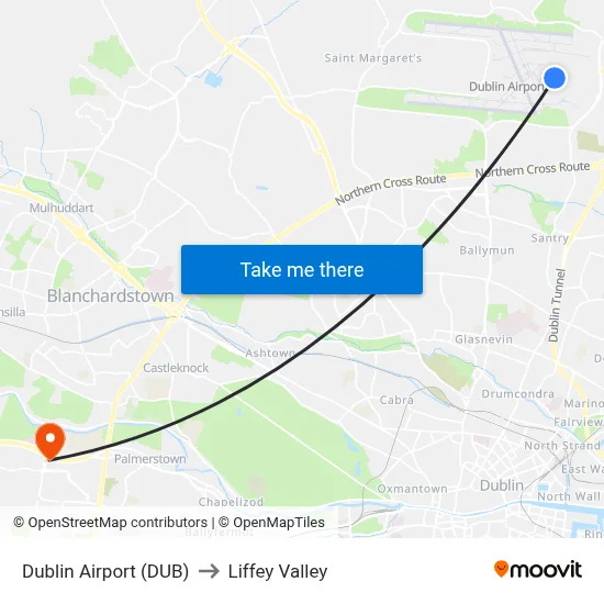 Dublin Airport (DUB) to Liffey Valley map