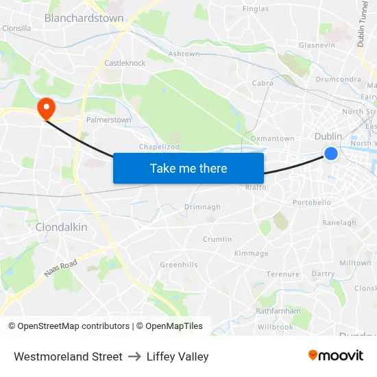 Westmoreland Street to Liffey Valley map