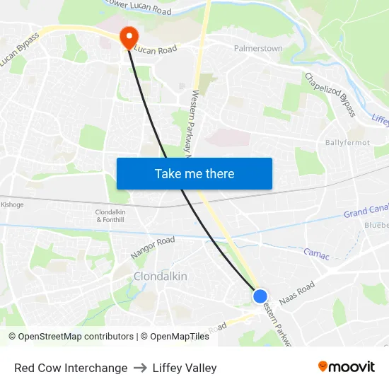Red Cow Interchange to Liffey Valley map
