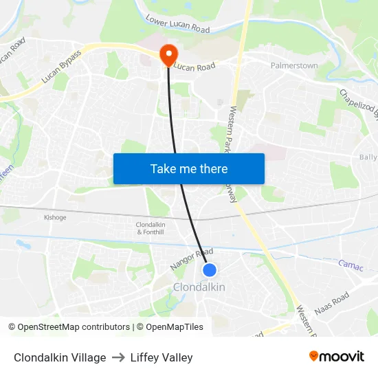 Clondalkin Village to Liffey Valley map