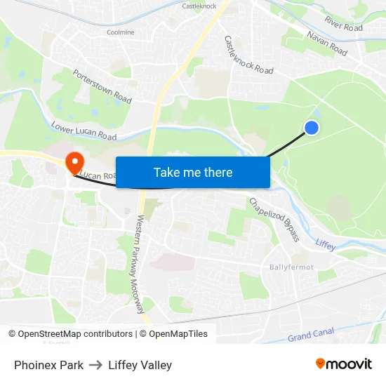 Phoinex Park to Liffey Valley map