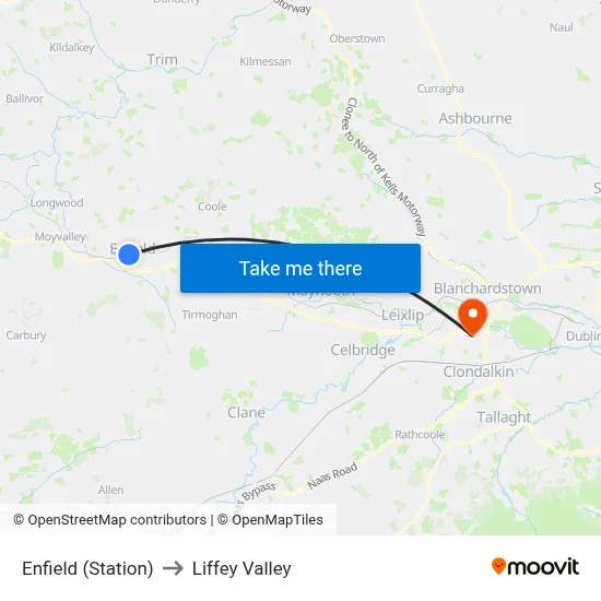 Enfield (Station) to Liffey Valley map