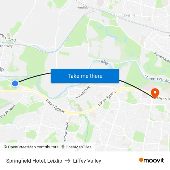 Springfield Hotel, Leixlip to Liffey Valley map
