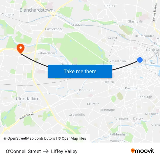 O'Connell Street to Liffey Valley map