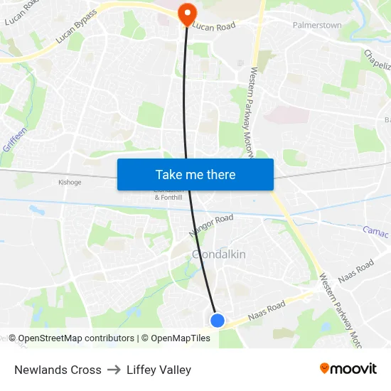 Newlands Cross to Liffey Valley map