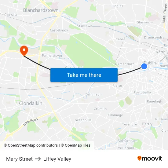 Mary Street to Liffey Valley map