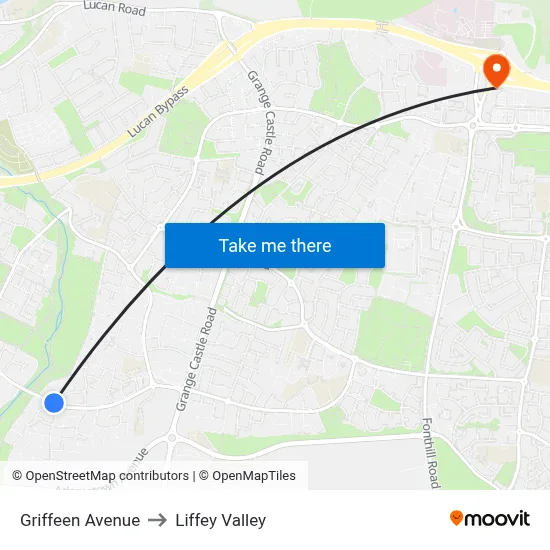 Griffeen Avenue to Liffey Valley map