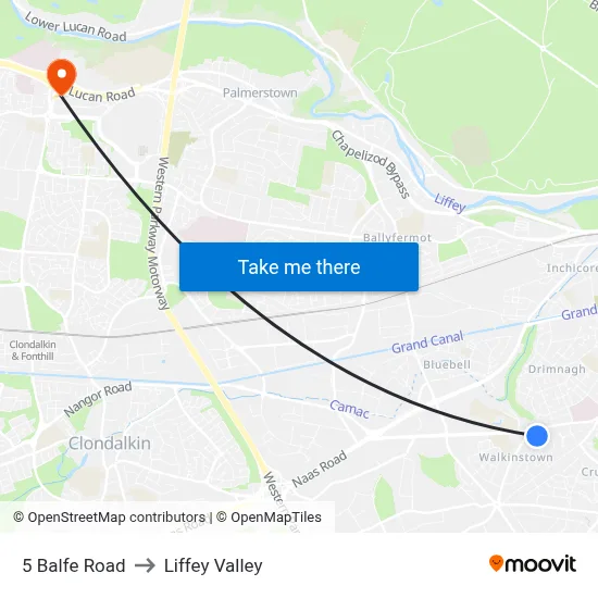 5 Balfe Road to Liffey Valley map