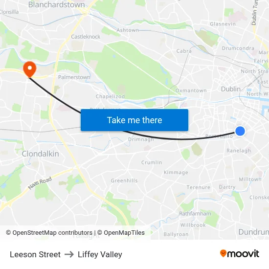 Leeson Street to Liffey Valley map