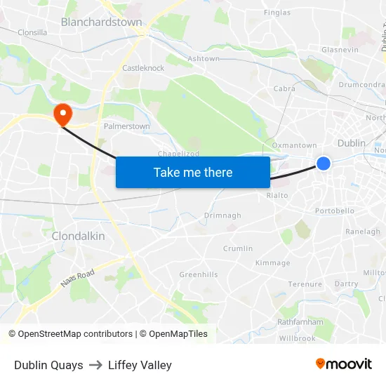 Dublin Quays to Liffey Valley map