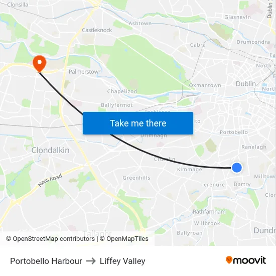 Portobello Harbour to Liffey Valley map