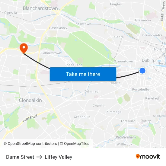 Dame Street to Liffey Valley map