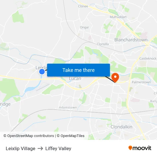 Leixlip Village to Liffey Valley map