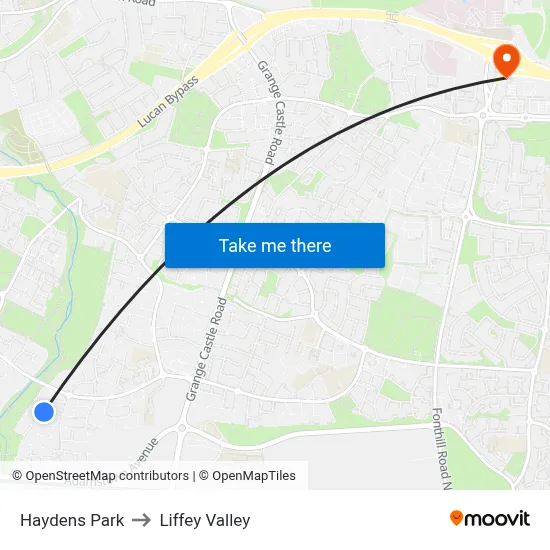 Haydens Park to Liffey Valley map