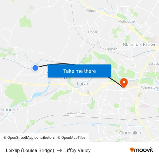 Leixlip (Louisa Bridge) to Liffey Valley map