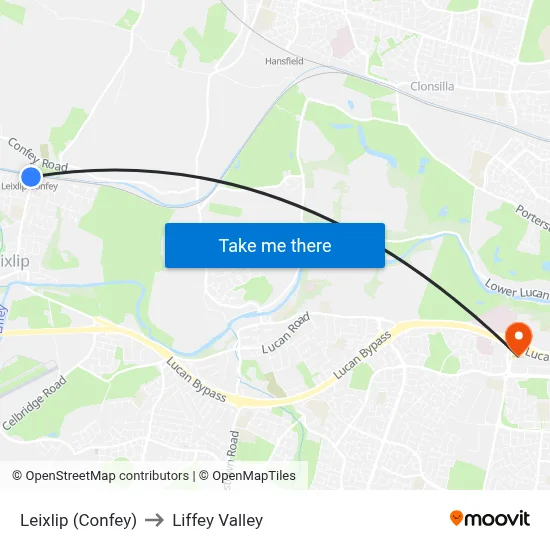Leixlip (Confey) to Liffey Valley map