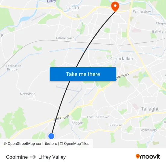 Coolmine to Liffey Valley map