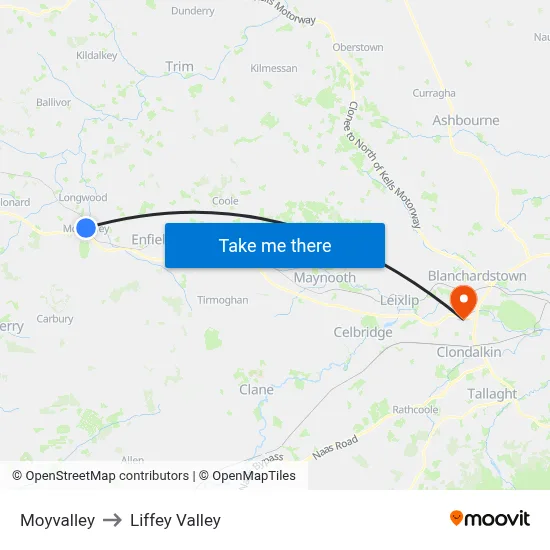 Moyvally to Liffey Valley map