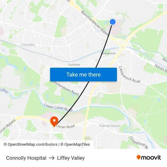 Connolly Hospital to Liffey Valley map