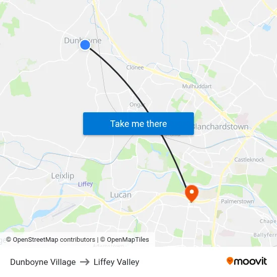 Dunboyne Village to Liffey Valley map