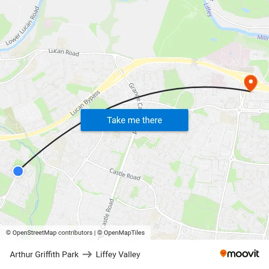 Arthur Griffith Park to Liffey Valley map