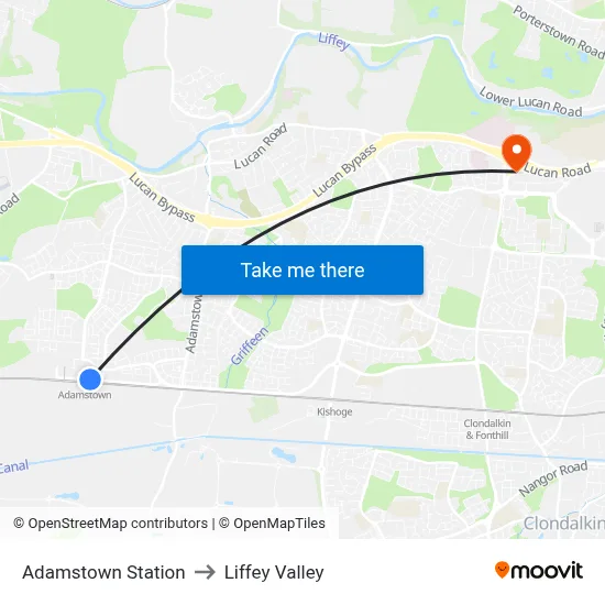 Adamstown Station to Liffey Valley map