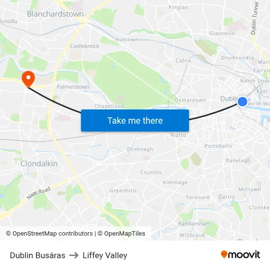Dublin Busáras to Liffey Valley map