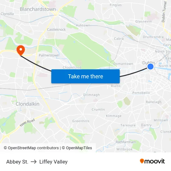 Abbey St. to Liffey Valley map
