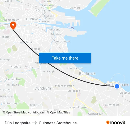 Dún Laoghaire to Guinness Storehouse map