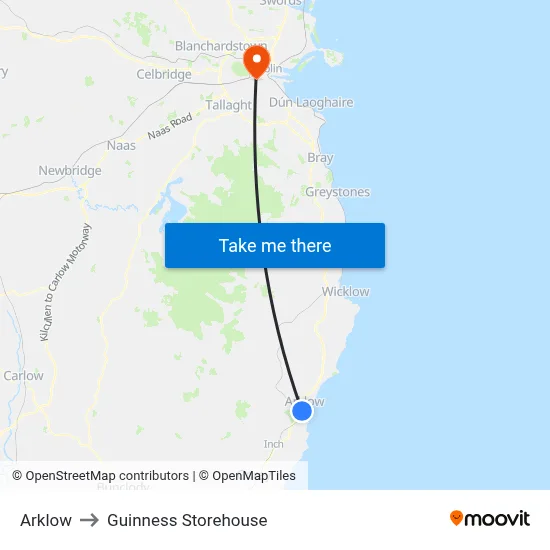 Arklow to Guinness Storehouse map