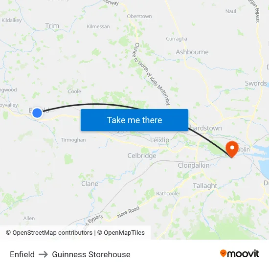 Enfield to Guinness Storehouse map