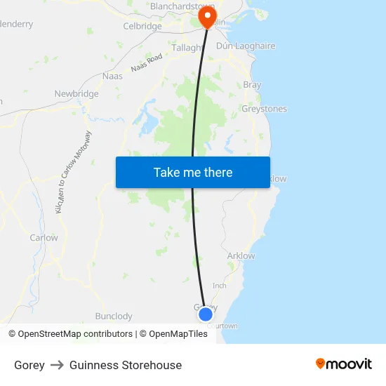 Gorey to Guinness Storehouse map